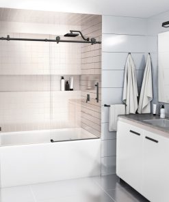 52-56"x60" Frameless Bath Tub Sliding Shower Door, Matte Black