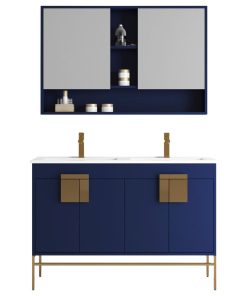 47" Kuro Minimalistic Single Sink Vanity, Navy Blue, With Medicine Cabinet