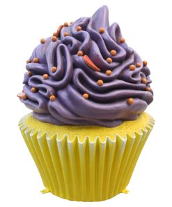 Yellow Cupcake With Purple Icing And Orange Sprinkles