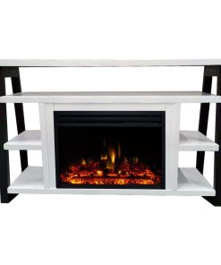 32-In.Electric Fireplace Mantel With Log Display and Flames, White and Black