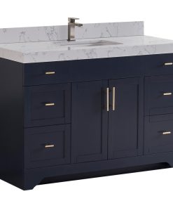 48" Vanity Wood Body and Quartz White, Marine Blue