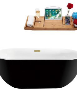 59" Streamline N801BGL Soaking Freestanding Tub and Tray With Internal Drain