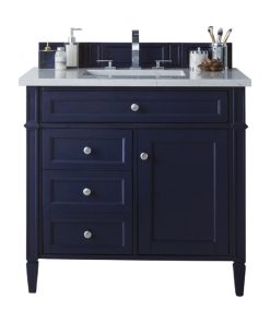 36" Single Sink Bathroom Vanity, Blue, White Quartz, Rectangular Sink