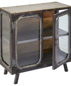36" Industrial Antique Finish 2 Glass Doors and Sides Accent Cabinet