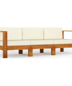 Vidaxl 3-Seater Garden Sofa With Cream White Cushions Solid Acacia Wood