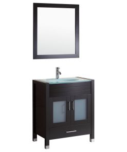 Style 3, 30"W Black Vanity Sink Base Cabinet, Mirror, LV3-30B