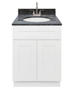 24" Bathroom Vanity, Blue Butterfly Granite Top, Faucet LB6B, Alpina White