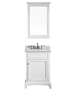 24" White Vanity Set Double OG White Carrera Marble Top,White Porcelain Sink