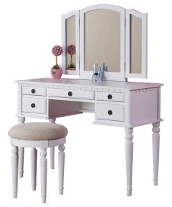 Vanity Set with Tri-Fold Mirror, White