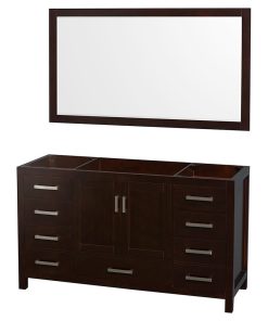 60" Single Bathroom Vanity in Espresso, No Countertop, No Sink, and 58" Mirror