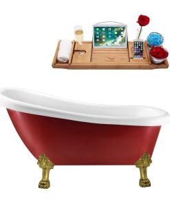 61" Streamline N482BGL-IN-GLD Clawfoot Tub and Tray With Internal Drain