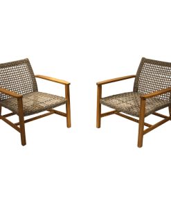Teak and Ash Wicker Deep Lounging Chairs, Set of 2