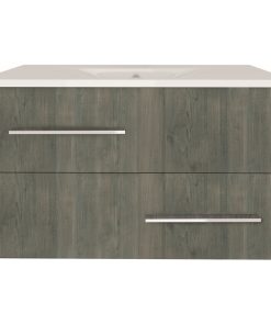 36" Floating Vanity With Integrated Ceramic Sink, Gray Wood