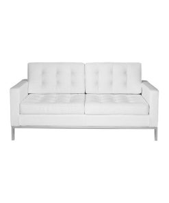 Tufted Leather Loft Loveseat , White