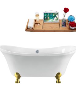 60" Streamline N920BGL-CH Clawfoot Tub and Tray With External Drain