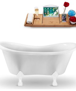 62" Streamline N1020WH-IN-GLD Clawfoot Tub and Tray With Internal Drain