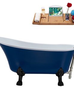 55" Streamline N369BL-BNK Clawfoot Tub and Tray With External Drain