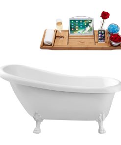 61" Streamline N480WH-IN-ORB Soaking Clawfoot Tub and Tray With Internal Drain