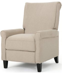 Traditional Recliner, Dark Brown Birch Wooden Legs and Wheat Upholstered Seat