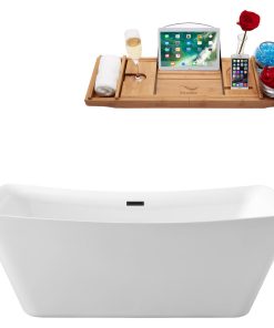 67" Streamline N541BL Soaking Freestanding Tub and Tray With Internal Drain