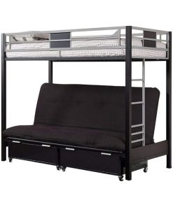 Twin Size Loft Bed with Futon Base, Silver and Black