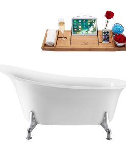 59" Streamline N1100CH-IN-WH Clawfoot Tub and Tray With Internal Drain