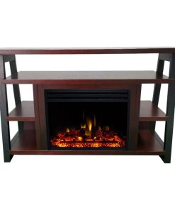 32" Electric Fireplace Mantel With Enhanced Log Display and Flames, Mahogany