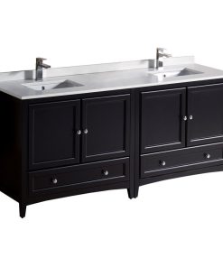 72" Oxford Double Sink Bathroom Cabinet, Base: Espresso, With Top and Sink
