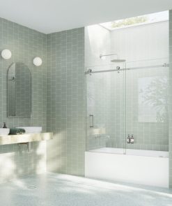 52-56"x60-Frameless Bath Tub Sliding Shower Door Square Hardware, Brushed Nickel