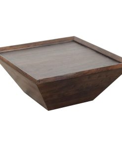 Unique Coffee Table, Trapezoid Base & Square Top With Raised Edges, Dark Brown