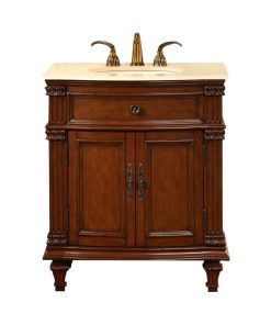 30.5 Inch Small Dark Brown Bathroom Vanity with Single Sink, Marble, Traditional
