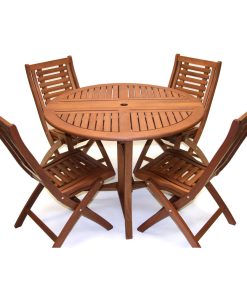5-Piece 43" Round Eucalyptus Folding Dining Set