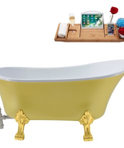 55" Streamline N354GLD-CH Clawfoot Tub and Tray With External Drain