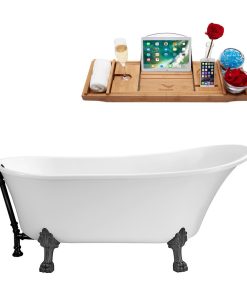 63" Streamline N342BGM-BL Soaking Clawfoot Tub and Tray With External Drain