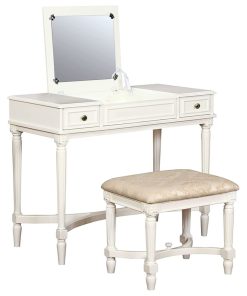 Traditional Vanity Set, Table With Flip Up Mirror and Cushioned Stool, White