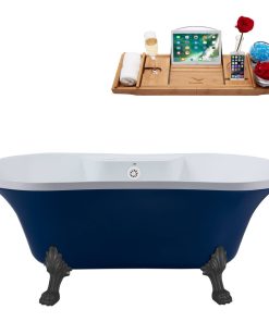 60" Streamline N107BGM-WH Soaking Clawfoot Tub and Tray With External Drain