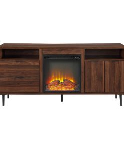 60" Modern Storage Fireplace Console - Dark Walnut