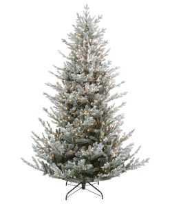 7.5' Pre-Lit Flocked Little River Fir Artificial Christmas Tree, Clear Lights