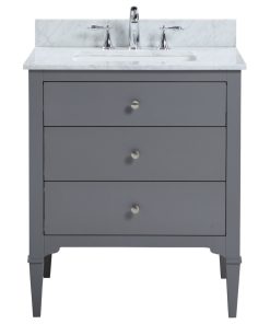 30" Grey Bathroom Vanity Sink Set With White Carrara Marble Top