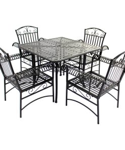 5-Piece French Quarter Outdoor Dining Set, Black Steel