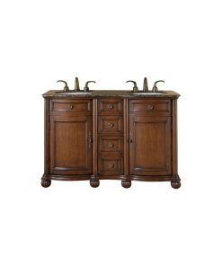 52 Inch Small Brown Double Sink Bathroom Vanity, Granite, Traditional