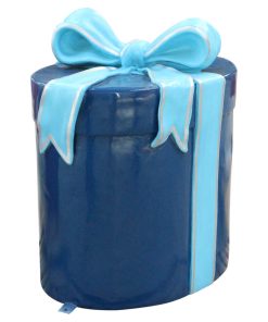 24" Blue Oval Gift Box With Aqua Ribbon, Bow With Silver Trim, Arctic Collection