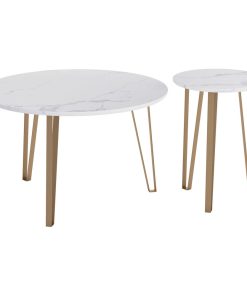 White 2 Table Set Mable Veneer Powder Coated & Painted Steel