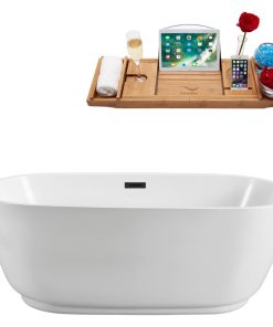 59" Streamline N560BL Soaking Freestanding Tub and Tray With Internal Drain