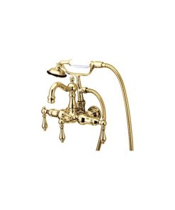 Vintage 3-3/8" Wall Mount Clawfoot Tub Filler With Hand Shower, Polished Brass