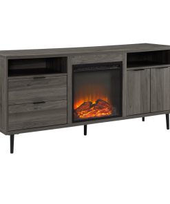 60" Modern Storage Fireplace Console, Slate Gray