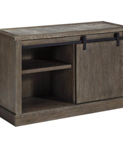 Wooden Credenza With Faux Cement Top And Sliding Door Storage Large Gray