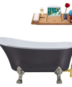 63" Streamline N351BNK-GLD Soaking Clawfoot Tub and Tray With External Drain