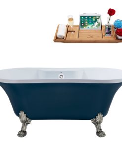 60" Streamline N106BNK-WH Soaking Clawfoot Tub and Tray With External Drain