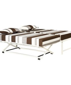Tiverton Daybed Bed Frame With Pop-Up Trundle Set, Cream White Metal, Twin